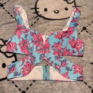 Vibrant Floral Cutout Crop Top